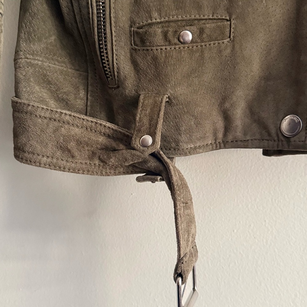 BLANKNYC Herb Green Suede Moto Jacket Belted Biker Leather Jacket M NWOT - Picture 15 of 16